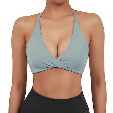 SUUKSESS Women 2 Piece Open Back Strappy Sports Bra Pack Twist Front V Neck Padded Workout Crops (#2 Black & Grey, M) - Image 5