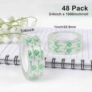 BOMEI PACK 48 Rolls Crystal Clear Transparent Tape, Stationery Tape Refills Rolls for Dispenser, 3/4 in x 1000 in,1 inch Core, Gift Wrapping Tape for Office, School and Home - Image 2