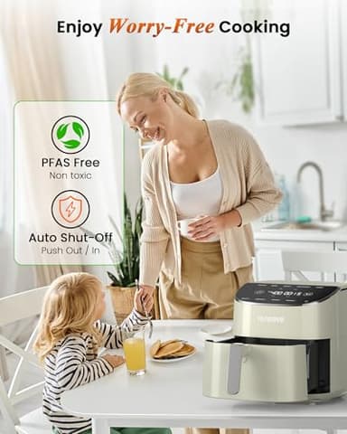 Nuwave Brio Plus Air Fryer 8 Qt, New & Improved, PFAS-FREE, 7 Digital One-Touch Cook Functions that AIR FRY, BAKE, ROAST, DEHYDRATE, TOAST, REHEAT, PREHEAT, 150 Presets, 50°F~400°F (Cream) - Image 5