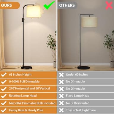 Ambimall 𝐅𝐮𝐥𝐥𝐲 𝐃𝐢𝐦𝐦𝐚𝐛𝐥𝐞 Floor Lamp - Floor Lamps 9W 𝐋𝐄𝐃 Light Bulb Included, Standing Lamps for Living Room with Adjust Head, Modern Standing Tall Light Rotary Switch for Office - Image 5
