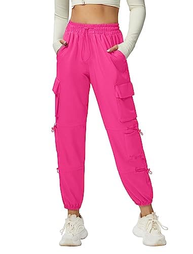 DLOODA Quick Dry Cargo Pants Lightweight Tactical Hiking Pants with 6 Pockets for Women, Elastic Waist and Water-Resistant Hot Pink - Image 2