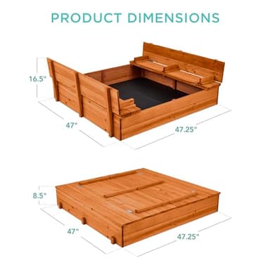 Best Choice Products Kids' Outdoor Wooden Sandbox Large, Cedar Wood with Foldable Bench Seats and Sand Protection, Bottom Liner Included - Brown - Image 7