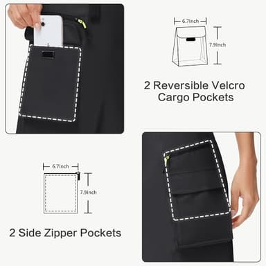 MIVEI 20" Women's Hiking Cargo Skorts Skirts with Zipper Pockets Knee Length Golf Tummy Control Quick Dry Long Skort Black - Image 3