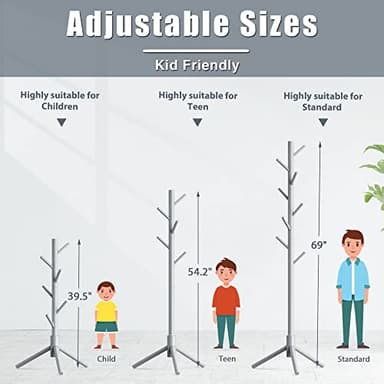 Haddockway Wooden Coat Rack Stand with 8 Hooks New Zealand Pine 3 Adjustable Coat Standing Tree Easy Assembly for Coats, Hats, Scarves and Handbags for Entryway, Hallway, Bedroom, Office - Image 5