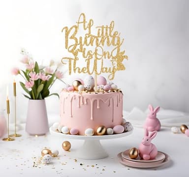 A Little Bunny is on the Way Cake Topper, Bunny Baby Shower Cake Decorations, Easter Themed Baby Shower Gender Reveal Party Decorations Gold Glitter - Image 6