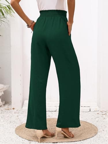 Heymoments Women's Wide Leg Lounge Pants with Pockets Dark Green Small Lightweight High Waisted Adjustable Tie Knot Loose Comfy Casual Trousers - Image 3