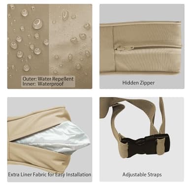 Metliv Patio Chair Cushions 19" x 19" x 3", Waterproof Outdoor Seat Cushions for Patio Furniture, Square Chair Pads with Adjustable Straps for Garden Sofa Couch, Set of 2, Beige - Image 4