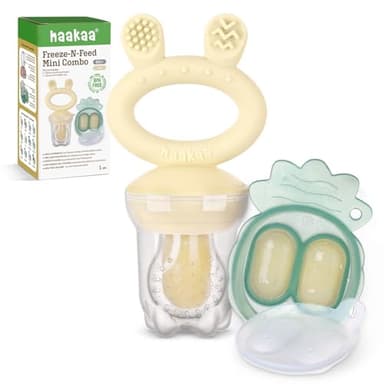 Haakaa Baby Fruit Food Feeder & Mini Freezer Nibble Tray Combo, Breastmilk Popsicle Molds for Baby Cooling Relief, BPA Free Silicone Feeder for Safe Infant Self Feeding, 4 Month+ (Oat) - Image 1