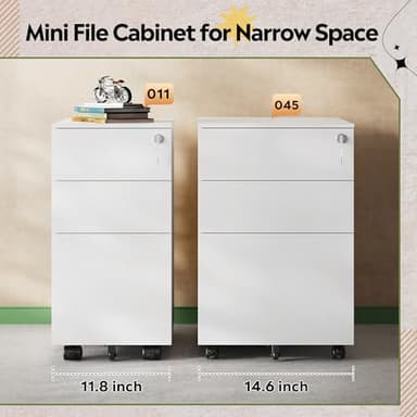 DEVAISE 3-Drawer Steel File Cabinet with Lock, Mobile Vertical White Rolling Metal Filing Cabinet for Home Office Storage, 17.1" D x 11.8" W x 23.6" H - Image 6
