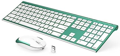 Wireless Keyboard and Mouse, Vssoplor 2.4GHz Rechargeable Compact Quiet Full-Size Keyboard and Mouse Combo with Nano USB Receiver for Windows, Laptop, PC, Notebook-Blackish Green - Image 1