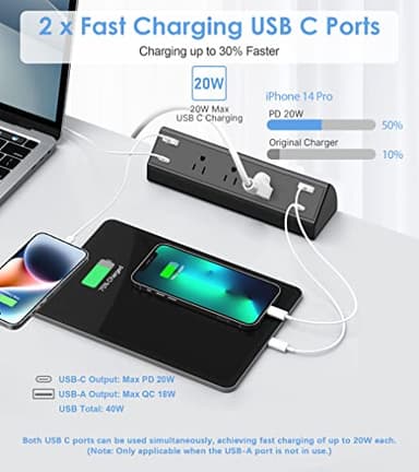 Jgstkcity Desk Clamp Power Strip,40W Total Fast Charging Station,2 PD 20W USB C Ports,Desk Edge Mount Surge Protector for Home, Office,3 Outlets,Fit 1.96" Tabletop Edge,ETL Listed - Image 3