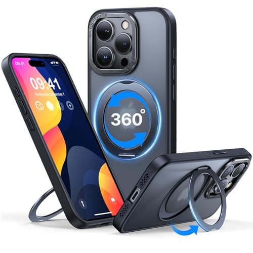QTlier case for iPhone 15promax, 360 Rotatable Ring Stand, Raised Camera Frame, Shockproof with MagSafe Black - Image 1