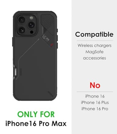 Aulumu A16 Shockproof Case for iPhone 16 Pro Max | Updated Camera Control | Real Cooling | Aluminum Alloy Camera Frame | Multi-Layer Composite Protection - Black - Image 2