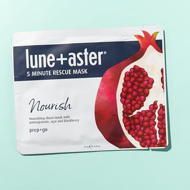 Lune+Aster 5 Minute Rescue Mask - Nourish | Antixoidant Sheet Mask with Pomegranate, Acai, and Blackberry. For premature aging and free radical damage. - Image 8