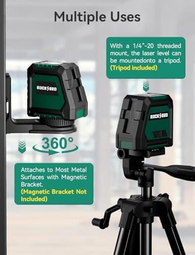 RockSeed Dual Modules Line Laser, Self Leveling Laser Level, Horizontal and 150° Vertical Green Beam, 2 AA Batteries, Carrying Bag, for Home Decoration/DIY/Construction Site - Image 5