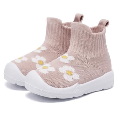 MORENDL Toddler Sock Shoes Baby Walking Shoes Infant Slippers Boys & Girls Non-Slip Sneakers Beige Flower 12-15 Months - Image 2