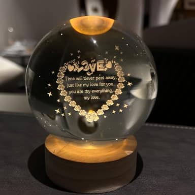 Orekih 3D Crystal Ball Night Light, Heart Night Light, Side Table Lamps for Bedroom, with Wooden Base, Ideal Gift for Home Decor - Image 1