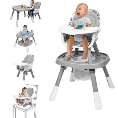 Xilingol 15-in-1 Convertible High Chair, 2-in-1 Baby Highchair & Activity Center W/Toys, Booster Seat | Building Block Table | Toddler Chair W/Removable Tray & 5-Point Harness & 2-Layer Cushion(Grey) - Image 1