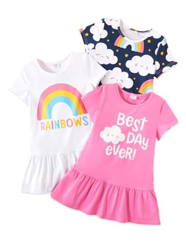 PATPAT Baby Girl Rainbow Multipack Dresses Toddler Girl Short Sleeve Floral Cloud Skater Dress 18-24 Months - Image 1