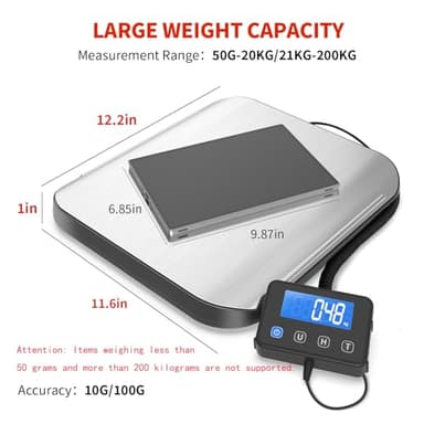 KKZ Shipping Scale, 440 LB Heavy Duty Postal Scale for Packages, Large Mailing Scale for Postage, Industrial, Small Business, Laundry, Warehouse, Stainless Steel - Image 2