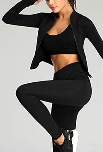 Lviefent Womens Lightweight Full Zip Running Track Jacket Workout Slim Fit Yoga Sportwear with Thumb Holes (Black, Small) - Image 3