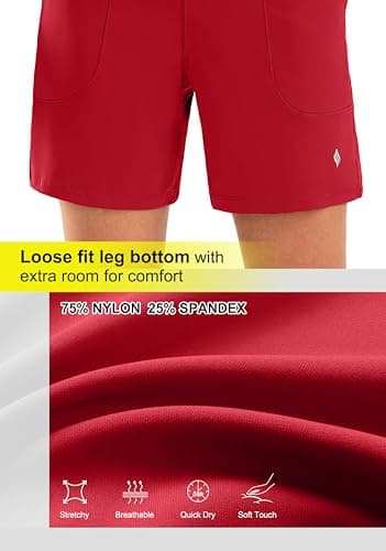 SANTINY Women's 6'' Athletic Long Shorts with 4 Pockets High Waisted Bermuda Shorts for Women Walking Running Casual (Red_M) - Image 4