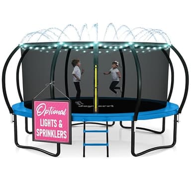 Trampoline for Kids and Adults - 8Ft 10Ft 12Ft 14FT 15ft 16ft Trampoline with Net - with Bonus Sprinkler and LED Lights/ASTM Certified/Extra Sturdy Recreational Outdoor Trampolines - Image 1