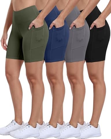 ATHVOTAR Biker Shorts Women with Pockets - 3"/5"/8" High Waisted Workout Spandex Tummy Control Gym Running Yoga Shorts 8" Black/Gray/Navy/Army Green L - Image 1