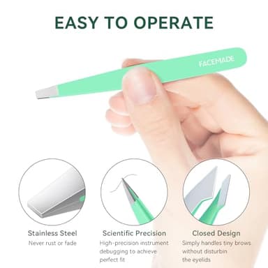 FACEMADE 4 Pack Tweezers Set - Professional Stainless Steel for Men and Women, Precision Eyebrow Tweezers for Facial Hair, Chin, and Ingrown Hair Removal (Green) - Image 6