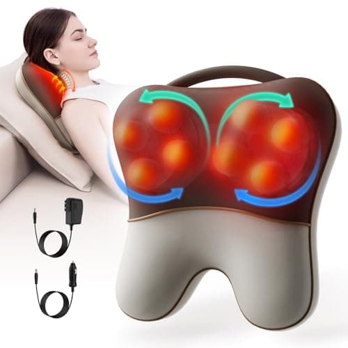 Shiatsu Neck and Back Massager with Heat, Back Massager for Pain Relief Deep Tissue, Massager for Neck and Shoulder Pain, Massage Pillow with Cover, Adjustable Straps & Portable Handle (No Battery) - Image 1