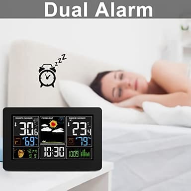 Kalawen Home Weather Stations Wireless Indoor Outdoor Thermometer, Portable Digital Weather Clock Atomic, Bluetooth Color Forecast Station Estacion Meteorologica Weather Monitor with Alarm - Image 4