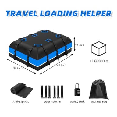 Car Rooftop Cargo Carrier Bag, 15 Cubic Feet Waterproof Car Luggage Roof Carrier for top of All Vehicle, Including Anti-Slip Mat, Storage Bag, 6 Door Hooks, Luggage Lock - Image 7