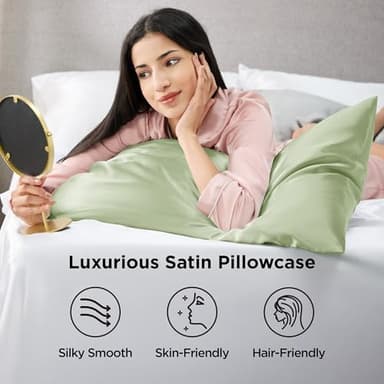 Bedsure Satin Pillowcases, Similar to Silk Pillow Cases Queen Size Set of 2, Pillow Case for Sleeping Women with Envelope Closure, Gifts for Women Men, Sage Green, 20x30 Inches, 2pcs - Image 2