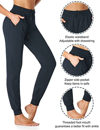 SEVEGO Womens Tall 34 Inseam Jogger Lightweight Cotton Sweatpants Zipper Pockets Running Long Sweat Pants, Dark Blue, L - Image 2