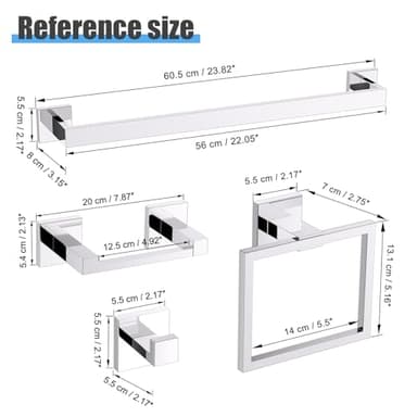 TURS 10-Piece Bathroom Hardware Accessories Set Chrome Towel Bar Holder Set SUS304 Stainless Steel Towel Racks for Bathroom Wall Mounted, 23.6-Inch - Image 3