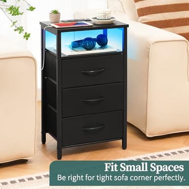 Yoobure Night Stand with Charging Station, 16 Colors LED Nightstand with USB Ports and Outlets, End Table with 3 Fabric Drawers and Storage Shelf, Bedside Tables Small Dresser for Small Space, Black - Image 7