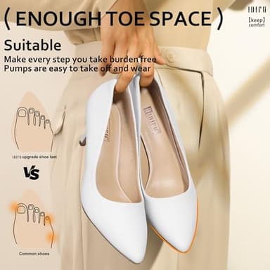 IDIFU White High Heels Pumps Closed Toe Heels Women's Pumps Stiletto Pointed Toe Dress Shoes Wedding Prom Bridal Work Office Bride Trendy Dressy Comfortable Classic Pumps Shoes(White Pu,8) - Image 4