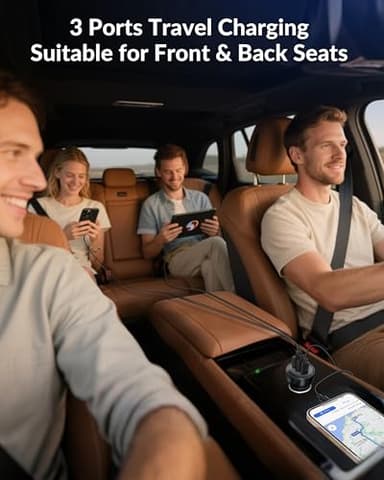 3-Port USB C Car Charger for iPhone 17/Air/16/16e/15 Pro Max Plus, 70W PD&QC Fast Charging USB-C&A Car Charger + USBC Cable for iPad, Galaxy, Android Accessories Cigarette Lighter Adapter - Image 6