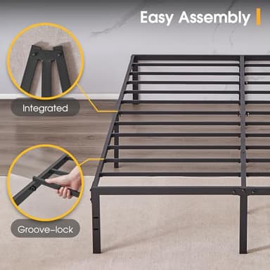 BedsPick Queen Bed Frame, Metal Platform Bed Frame Queen Size, Heavy Duty Sturdy Mattress Foundation, Noise Free, Easy Assembly, Steel Slats Support, No Box Spring Needed, Black - Image 6