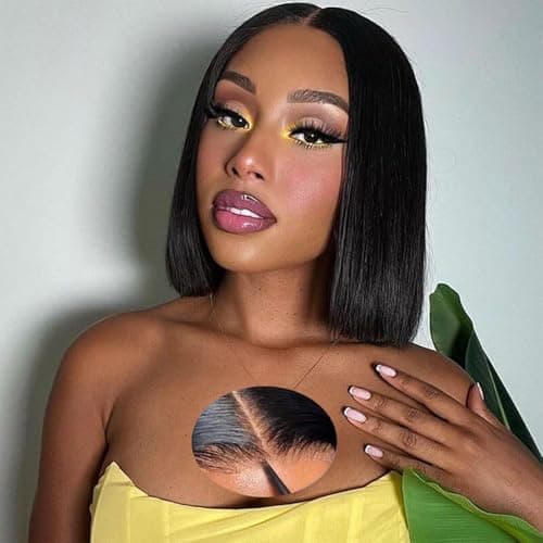 Wear and Go Glueless Bob Wigs Human Hair 5x5 Hd Lace Closure Wig Pre Plucked Pre Cut with Baby Hair 10 Inch Short Straight Bob Wig for Black Women 180% Density Brazilian Virgin Hair Natural Hairline - Image 1