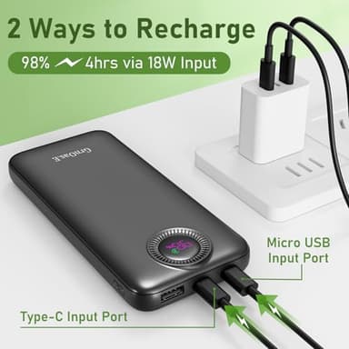 GrnOas.E Power Bank,10000mAh 22.5W Max Portable Charger Built in Cables，4 Outputs 2 Inputs External Phone Powerbank,5V/3A Fast Charging Travel Charger for iPhone Android iPad,(Pearl Black) - Image 6