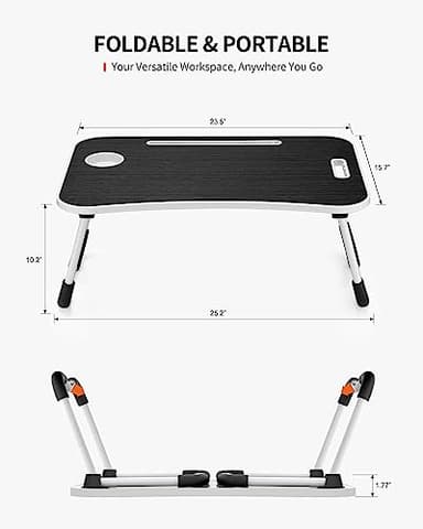 FISYOD Foldable Laptop Table, Portable Lap Desk Bed Table Tray, Laptop Stand with Cup Holder & Tablet Slot & Lifting Handle for Working Writing Drawing & Eating (Black) - Image 6