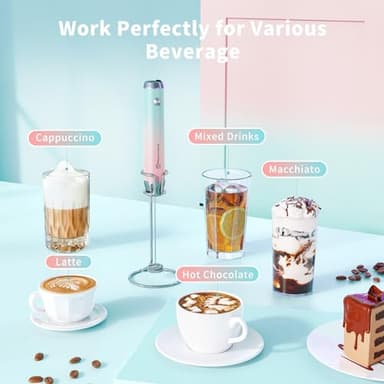 Maestri House Rechargeable Milk Frother with Stand, LunaFro Handheld Electric Foam Maker Waterproof Detachable Stainless Steel Whisk Drink Mixer Foamer for Lattes, Cappuccino - Image 7