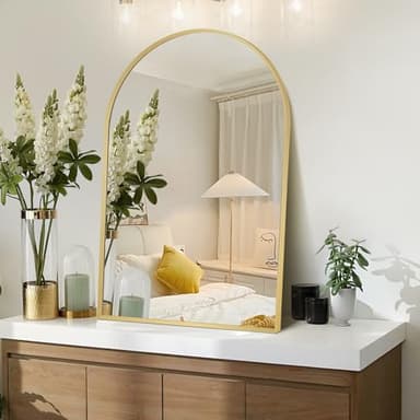 Minuover 20" x 30" Gold Arched Mirror, Arch Bathroom Vanity Wall Mirror, Modern Aluminum Alloy Metal Frame Arch Mirror for Bathroom, Living Room, Bedroom, Entryway - Image 4