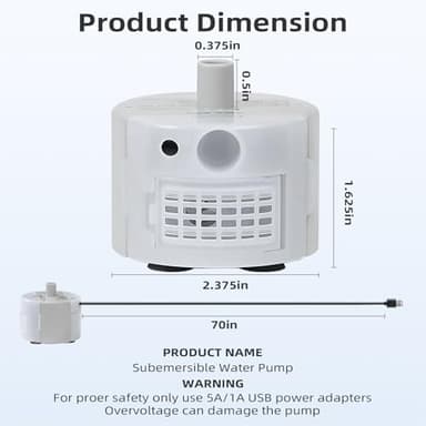 Ultra-Quiet Replacement Pump for Stainless Steel Cat Water Fountains - SMA-800 Motor - Safe and Easy to Clean with Low Voltage DC 5V and USB Cable (Side Suction Pump) - Image 3
