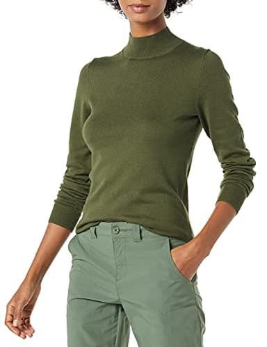 Amazon Essentials Women's Lightweight Mockneck Sweater (Available in Plus Size), Olive, Medium - Image 1
