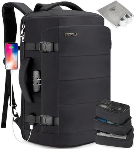 Tzowla 40L Travel Laptop Backpack for Men Women Carry on Flight Approved,Large Capacity Water Resistant Anti Theft Backpacks with USB Port,Business Causal Daypack Bag Fit 17.3"Computer/Notebook（Black) - Image 1
