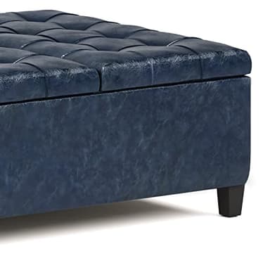 SIMPLIHOME Harrison 36 inch Wide Transitional Square Coffee Table Storage Ottoman in Denim Blue Vegan Faux Leather, Assembled, For the Living Room and Bedroom - Image 6