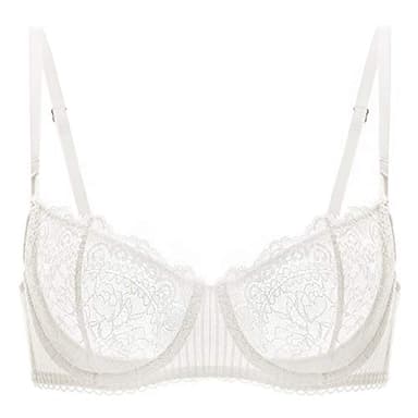 DOBREVA Women's Sexy Lace Push Up Plus Size Bra Sheer Balconette Underwire Unlined Ivory_Eyelash lace 34A - Image 1