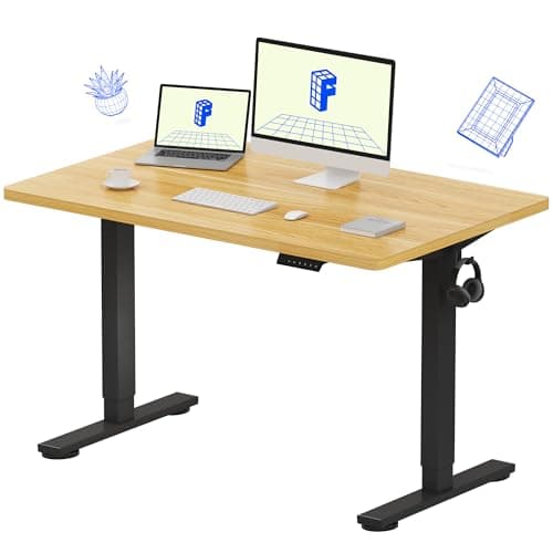 FLEXISPOT EN1 Whole-Piece Standing Desk 48" x 30" Electric Height Adjustable Stand Up Desk Frame w/Automatic Smart Keypad (Black Frame + Maple Top, 2 Packages) - Image 1